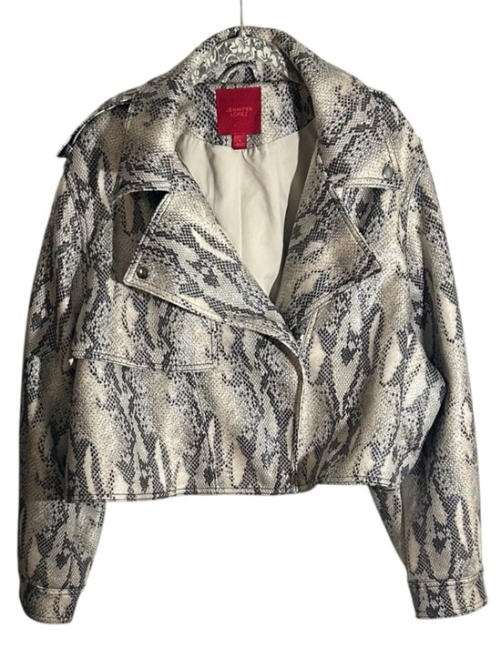 Jennifer Lopez Jackets & Blazers - Jennifer Lopez Faux Snake-Print Cropped Moto Jacket Size XL
